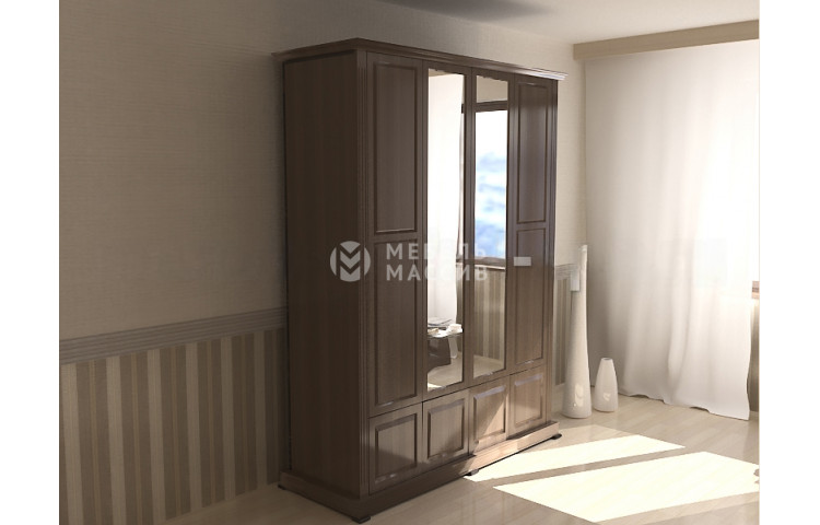 Шкаф четырехстворчатый с нижней антресолью с зеркалом из серии "Кардинал"