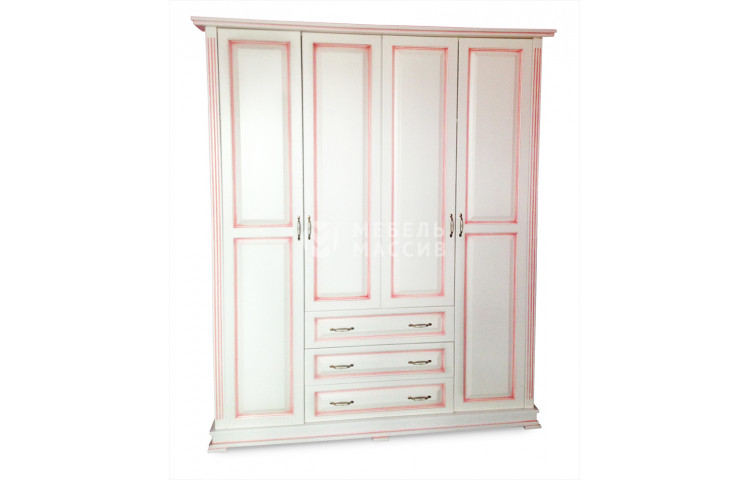 Шкаф четырехстворчатый со встроеннным комодом (розовая патина) из серии "Кардинал"